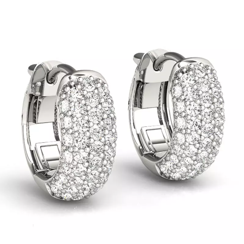 14K White Gold Five Row Lab Diamond Pavé Huggie Earrings